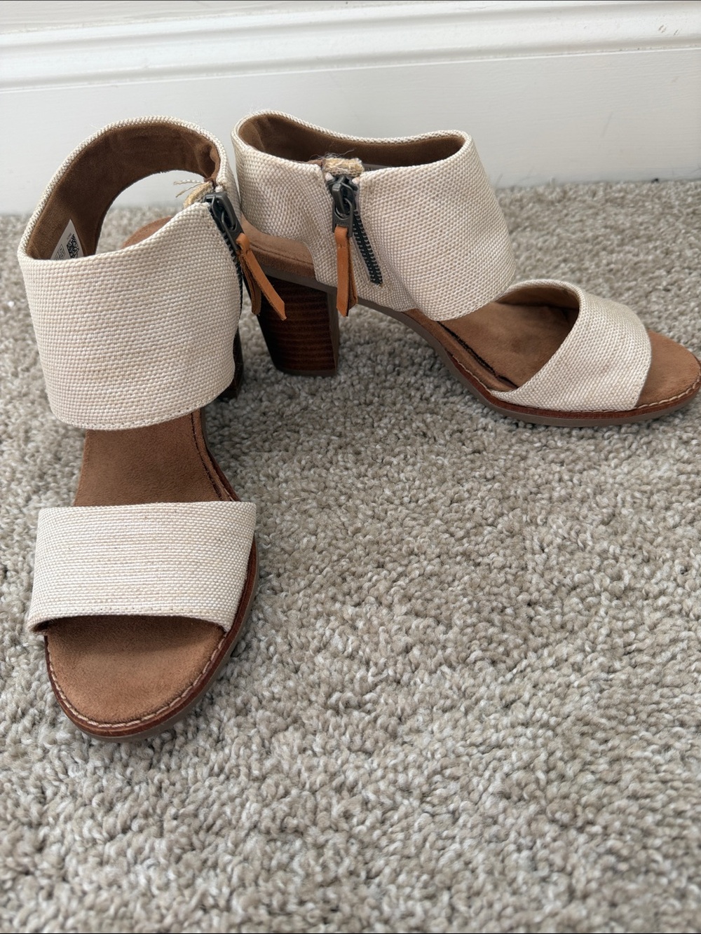 Toms Cream Canvas Block Heel Sandals